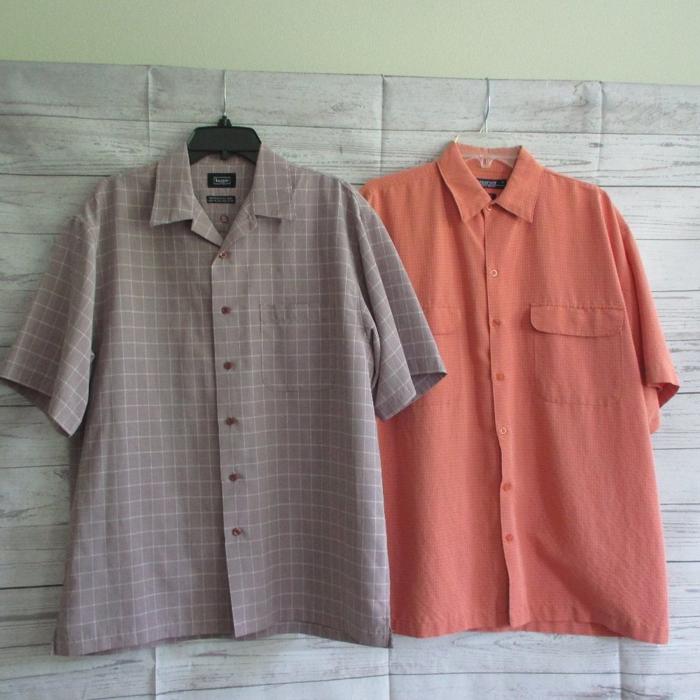2  men's shirts button down shirts - HAGGAR & RESERVOIR  - sz M - EUC!